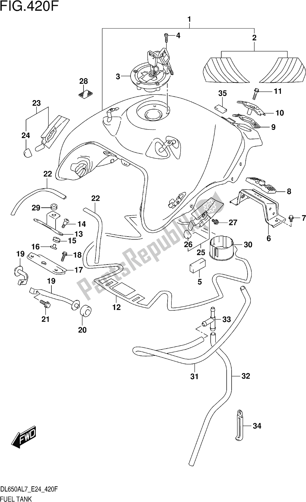 Toutes les pièces pour le Fig. 420f Fuel Tank (dl650xauel7 E24) du Suzuki DL 650 Xaue V Strom 2017