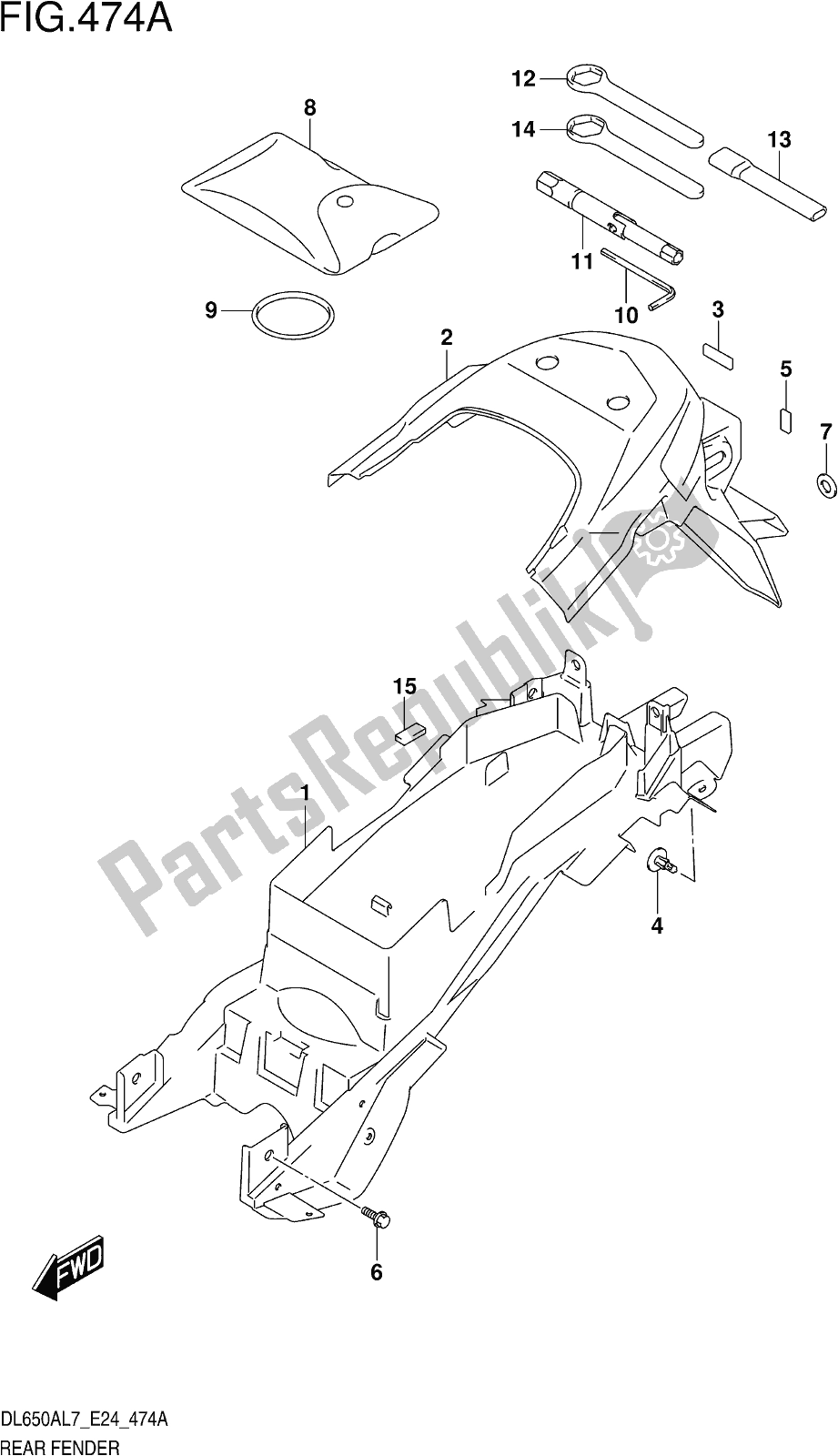 Todas las partes para Fig. 474a Rear Fender de Suzuki DL 650 Xaue V Strom 2017