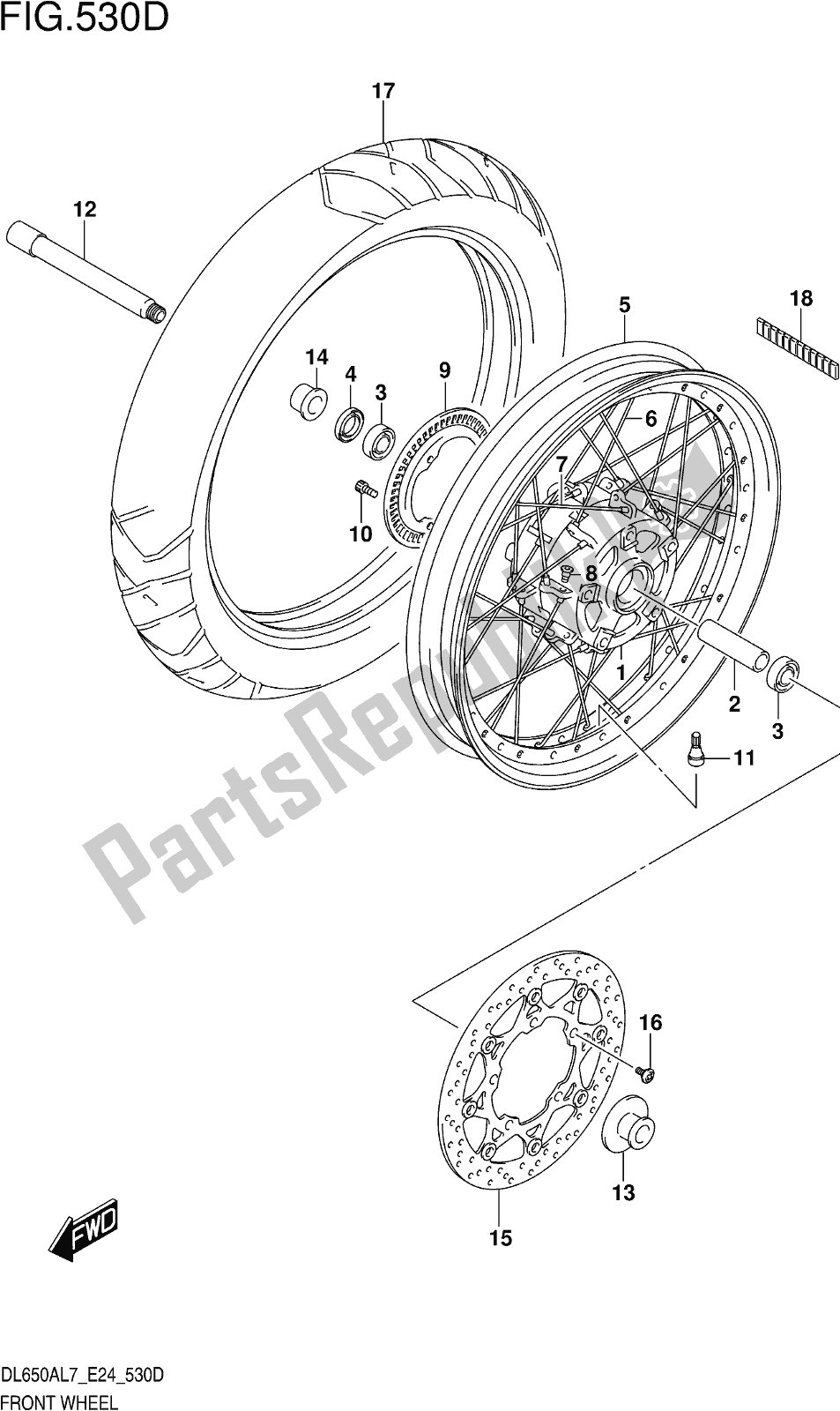 Todas las partes para Fig. 530d Front Wheel (dl650xauel7 E24) de Suzuki DL 650 Xaue V Strom 2017