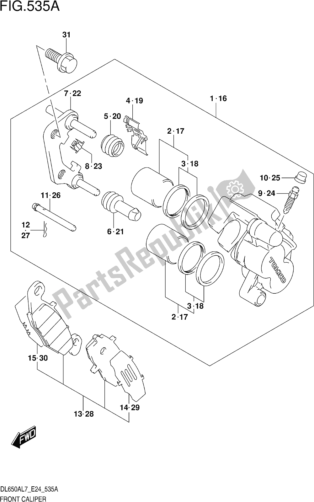 Todas las partes para Fig. 535a Front Caliper de Suzuki DL 650 Xaue V Strom 2017