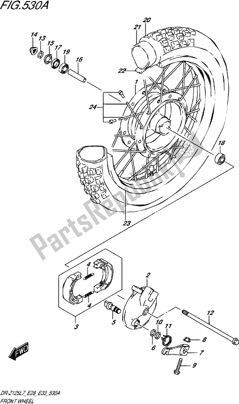 All parts for the Front Wheel (dr-z125 E28) of the Suzuki DR-Z 125 2017