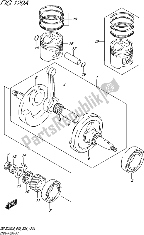 All parts for the Crankshaft of the Suzuki DR-Z 125 2018