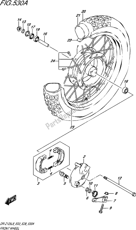 Toutes les pièces pour le Front Wheel (dr-z125l8 E28) du Suzuki DR-Z 125 2018