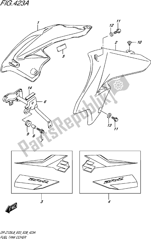 All parts for the Fuel Tank Cover of the Suzuki DR-Z 125 2018