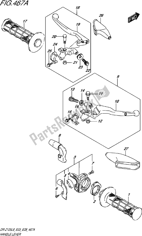 Todas as partes de Handle Lever (dr-z125l8 E28) do Suzuki DR-Z 125 2018