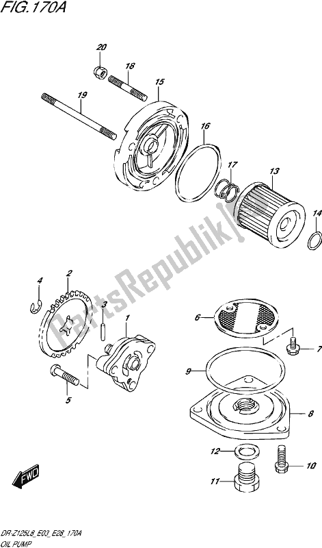 All parts for the Oil Pump of the Suzuki DR-Z 125 2018