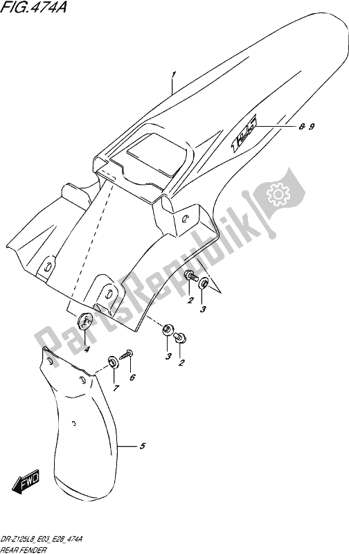 All parts for the Rear Fender (dr-z125l8 E28) of the Suzuki DR-Z 125 2018