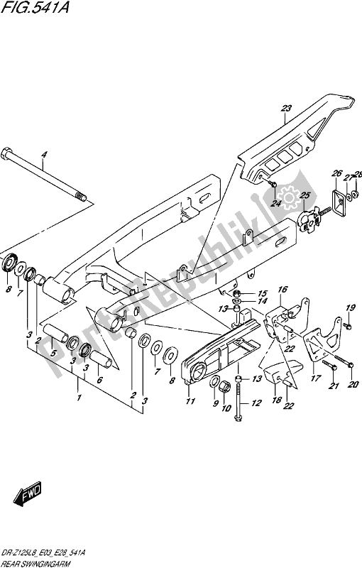 All parts for the Rear Swingingarm (dr-z125l8 E28) of the Suzuki DR-Z 125 2018