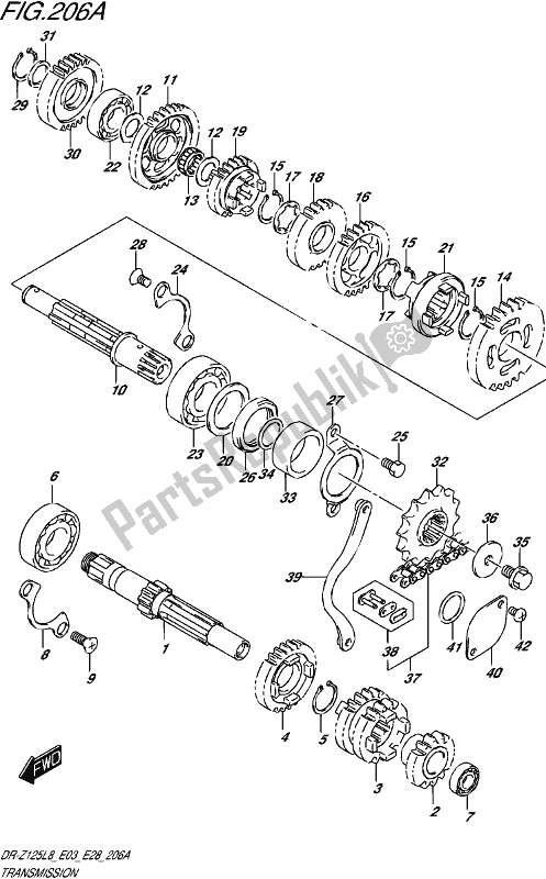 All parts for the Transmission (dr-z125l8 E28) of the Suzuki DR-Z 125 2018
