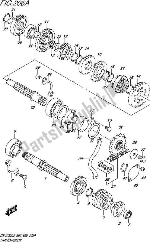 All parts for the Transmission (dr-z125l8 E28) of the Suzuki DR-Z 125 2018