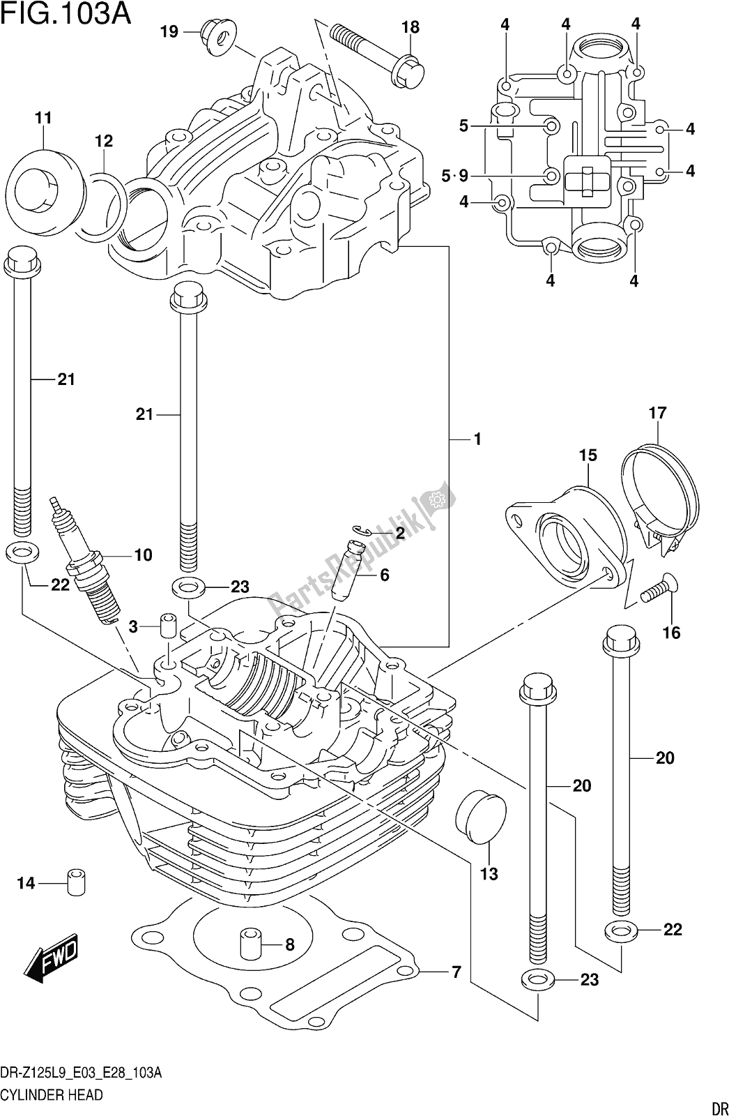 All parts for the Fig. 103a Cylinder Head of the Suzuki DR-Z 125 2019