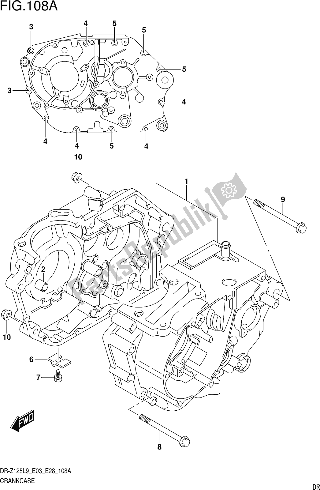 Todas as partes de Fig. 108a Crankcase do Suzuki DR-Z 125 2019