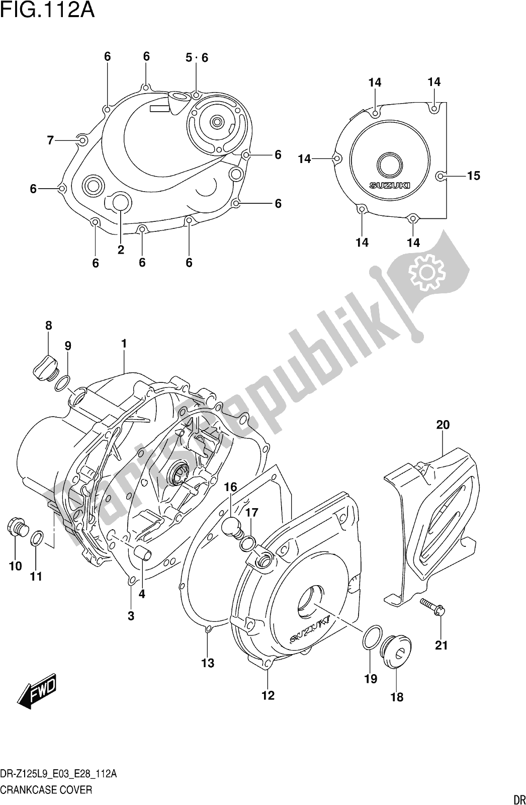 Alle onderdelen voor de Fig. 112a Crankcase Cover van de Suzuki DR-Z 125 2019