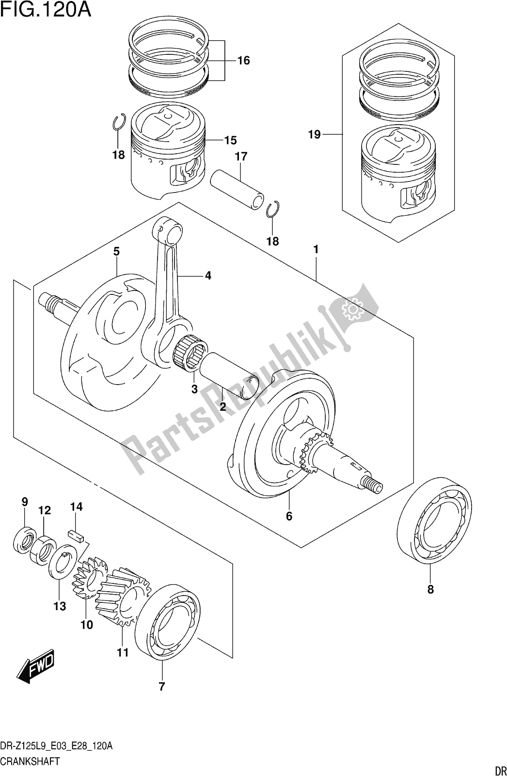 Wszystkie części do Fig. 120a Crankshaft Suzuki DR-Z 125 2019