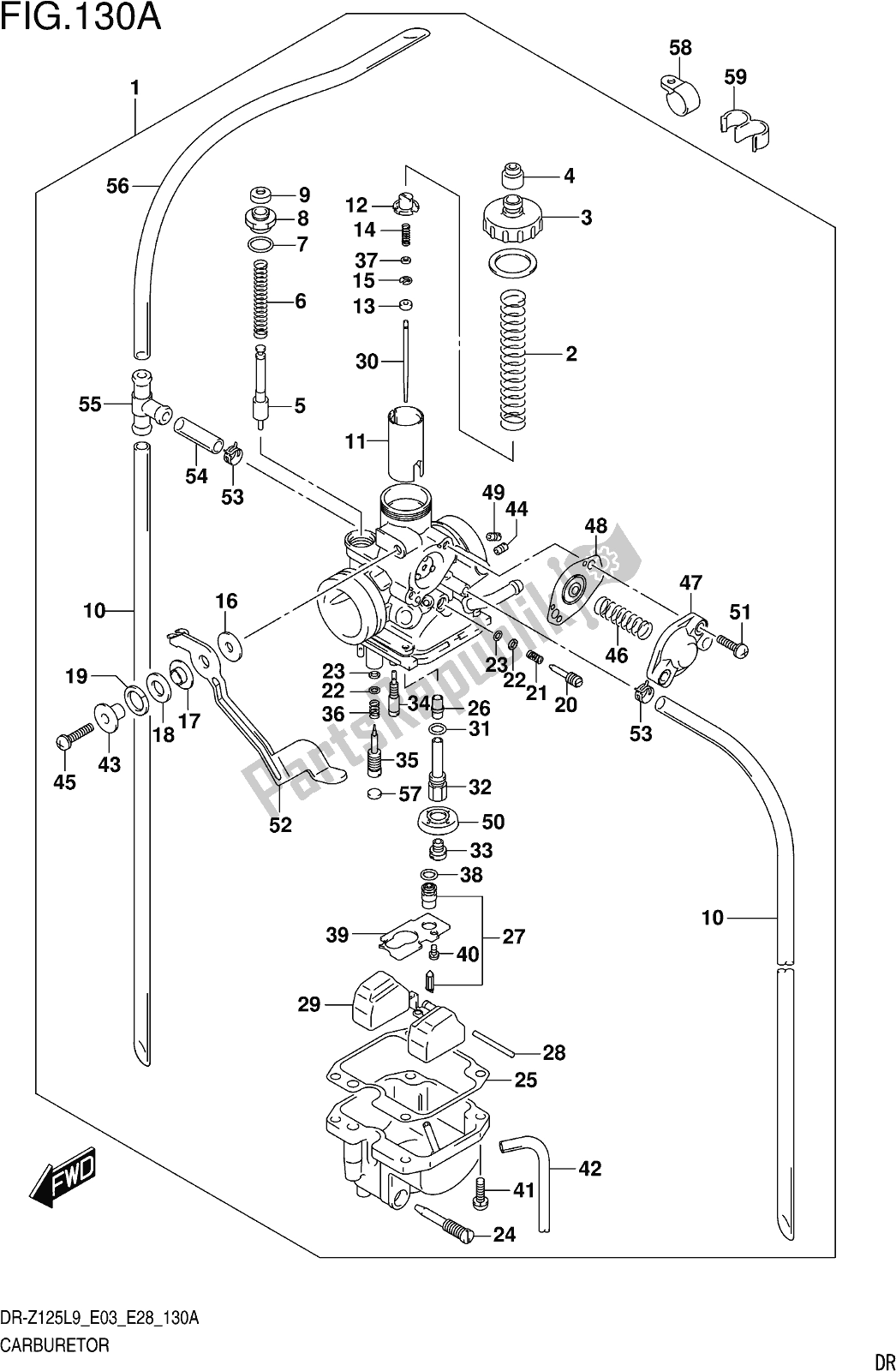 Todas as partes de Fig. 130a Carburetor do Suzuki DR-Z 125 2019