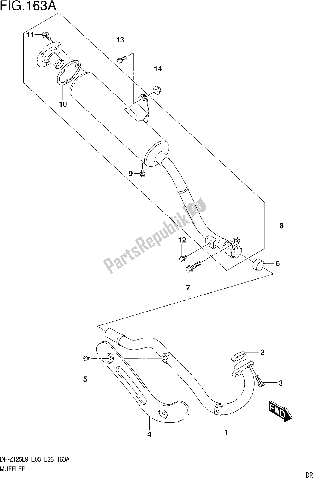 Todas as partes de Fig. 163a Muffler do Suzuki DR-Z 125 2019