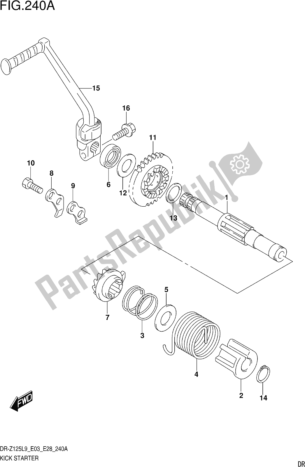 All parts for the Fig. 240a Kick Starter of the Suzuki DR-Z 125 2019