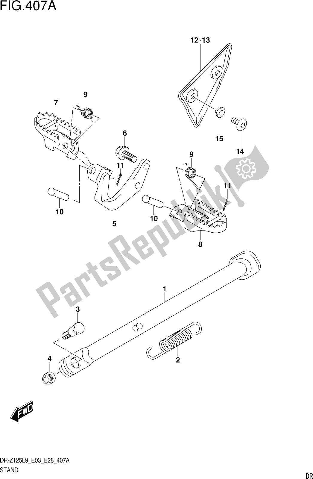 All parts for the Fig. 407a Stand (dr-z125l9 E28) of the Suzuki DR-Z 125 2019