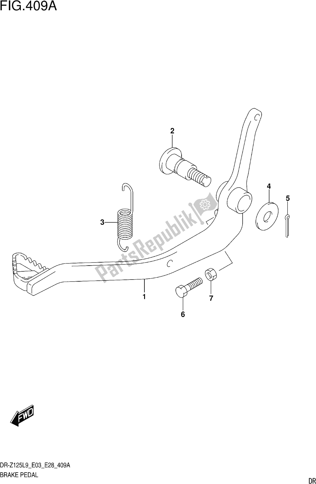 All parts for the Fig. 409a Brake Pedal of the Suzuki DR-Z 125 2019