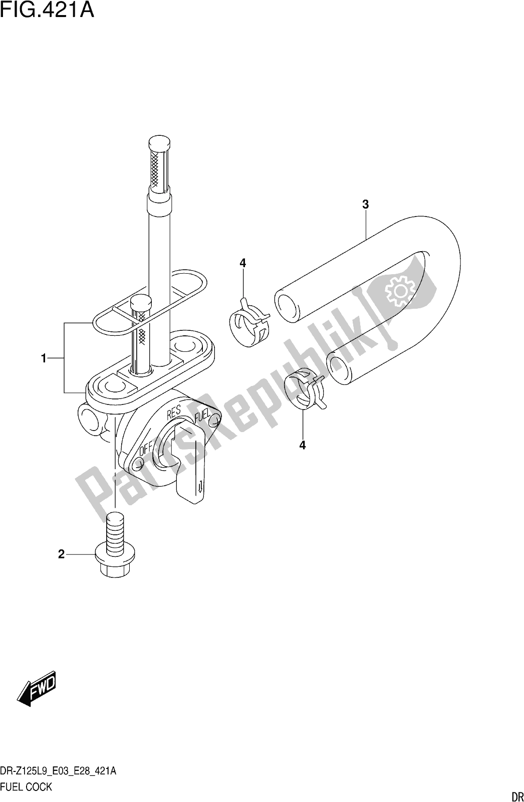 All parts for the Fig. 421a Fuel Cock of the Suzuki DR-Z 125 2019