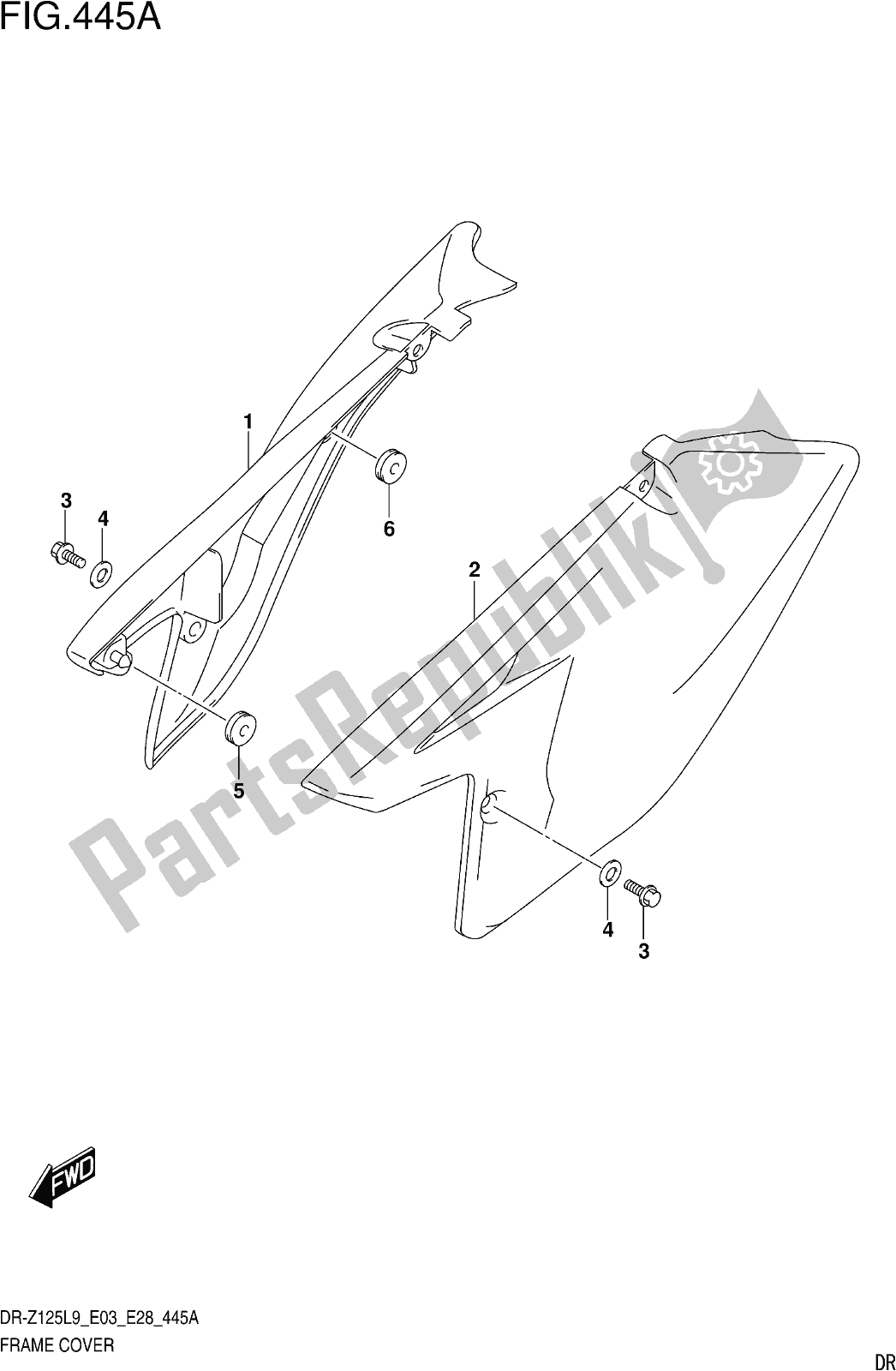 All parts for the Fig. 445a Frame Cover of the Suzuki DR-Z 125 2019