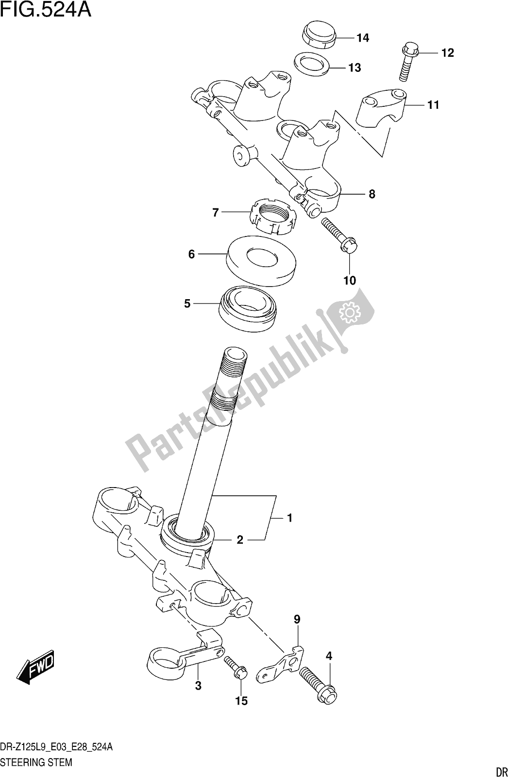 Alle onderdelen voor de Fig. 524a Steering Stem (dr-z125l9 E28) van de Suzuki DR-Z 125 2019