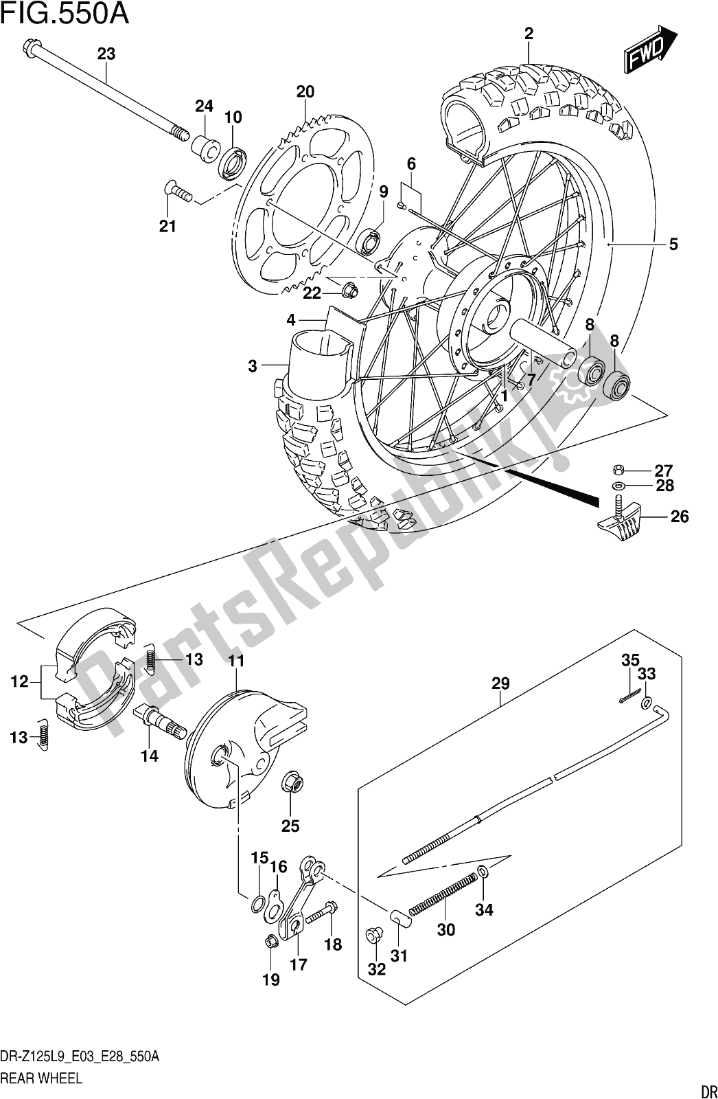 Todas las partes para Fig. 550a Rear Wheel (dr-z125l9 E28) de Suzuki DR-Z 125 2019