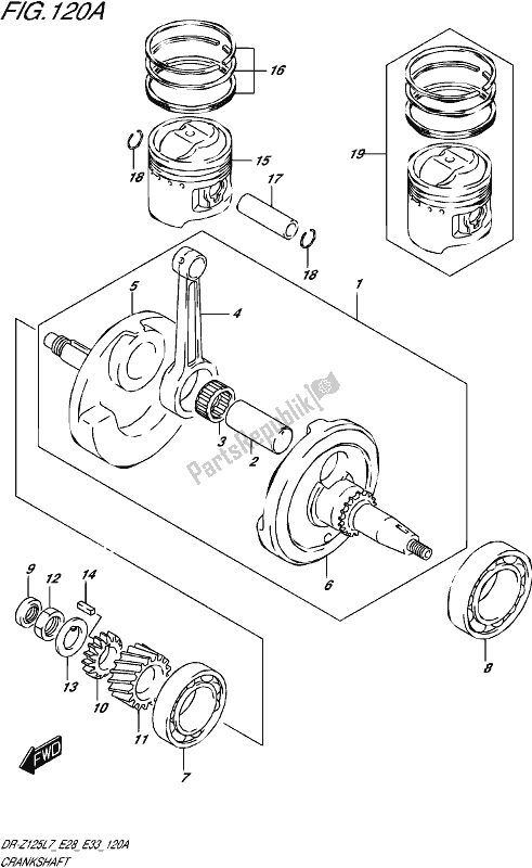 All parts for the Crankshaft of the Suzuki DR-Z 125L 2017