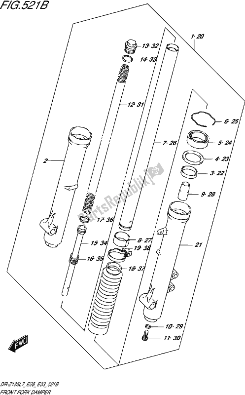 Todas as partes de Front Fork Damper (dr-z125l E28) do Suzuki DR-Z 125L 2017
