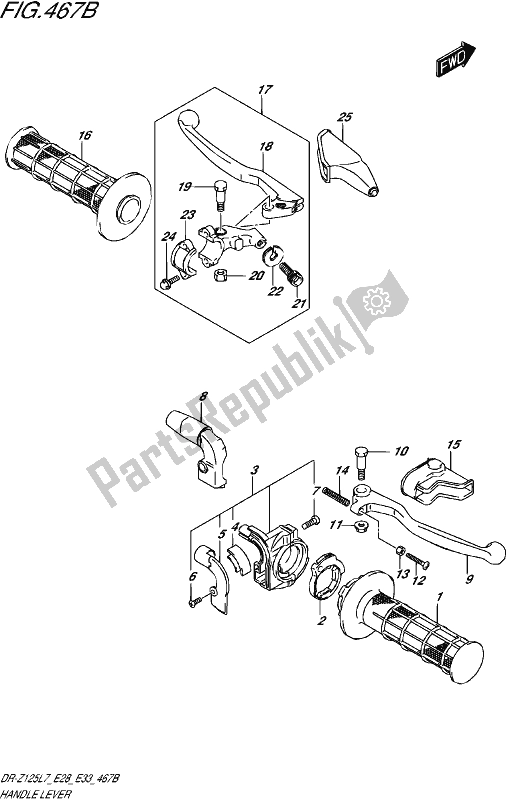 Tutte le parti per il Handle Lever (dr-z125l E28) del Suzuki DR-Z 125L 2017