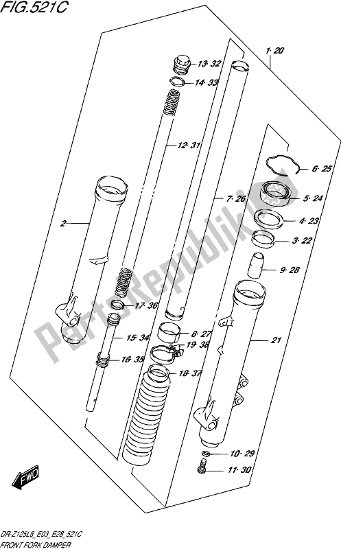 All parts for the Front Fork Damper (dr-z125ll8 E28) of the Suzuki DR-Z 125L 2018