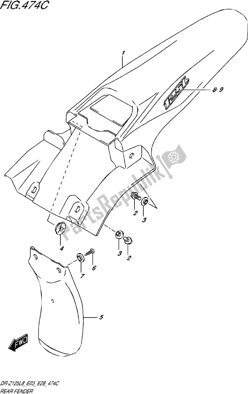 All parts for the Rear Fender (dr-z125ll8 E28) of the Suzuki DR-Z 125L 2018