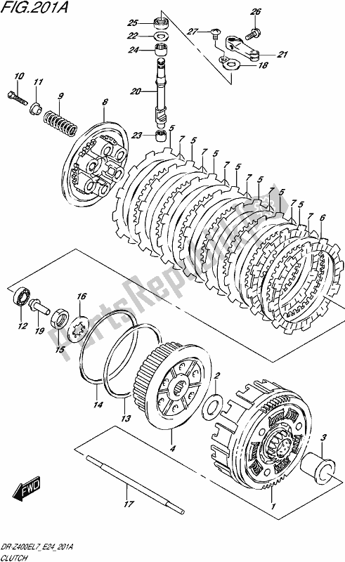 All parts for the Clutch of the Suzuki DR-Z 400E 2017