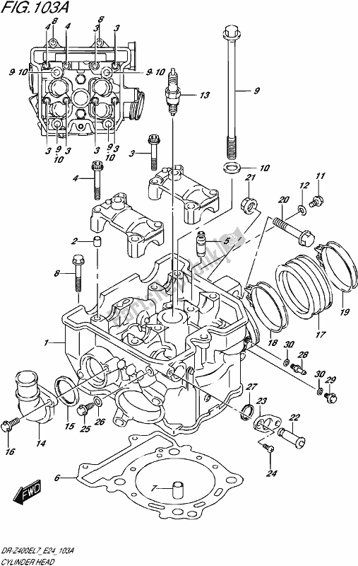 All parts for the Cylinder Head of the Suzuki DR-Z 400E 2017