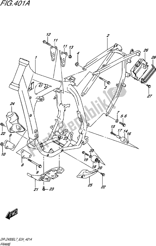 All parts for the Frame of the Suzuki DR-Z 400E 2017