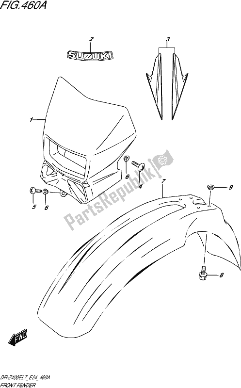 All parts for the Front Fender of the Suzuki DR-Z 400E 2017