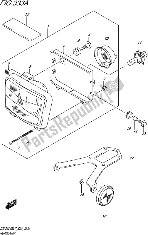 All parts for the Headlamp of the Suzuki DR-Z 400E 2017