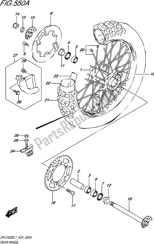 All parts for the Rear Wheel of the Suzuki DR-Z 400E 2017