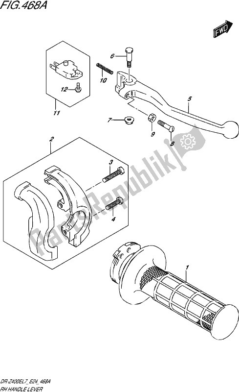 All parts for the Rh Handle Lever of the Suzuki DR-Z 400E 2017