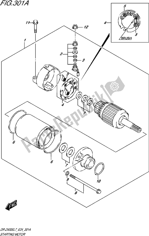 All parts for the Starting Motor of the Suzuki DR-Z 400E 2017