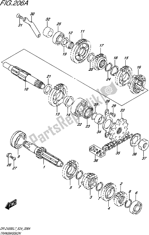 All parts for the Transmission of the Suzuki DR-Z 400E 2017