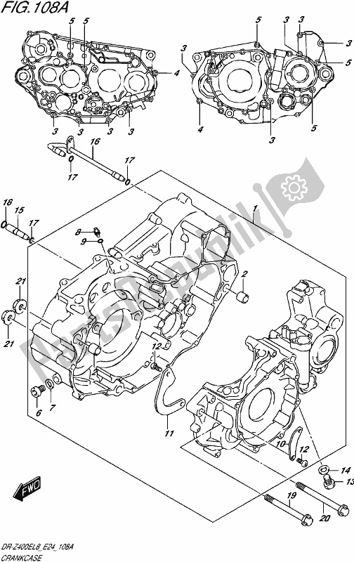 All parts for the Crankcase of the Suzuki DR-Z 400E 2018