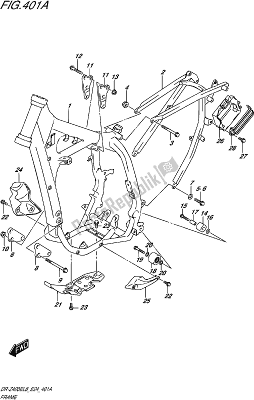 All parts for the Frame of the Suzuki DR-Z 400E 2018
