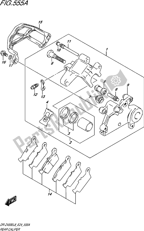 All parts for the Rear Caliper of the Suzuki DR-Z 400E 2018