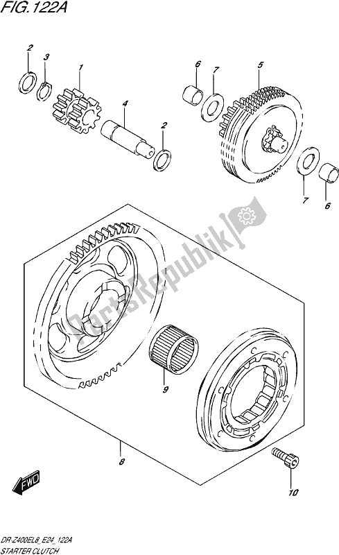 All parts for the Starter Clutch of the Suzuki DR-Z 400E 2018