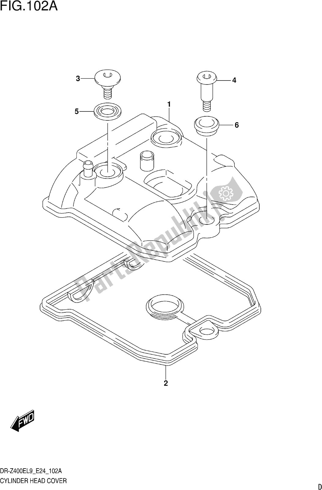 All parts for the Fig. 102a Cylinder Head Cover of the Suzuki DR-Z 400E 2019