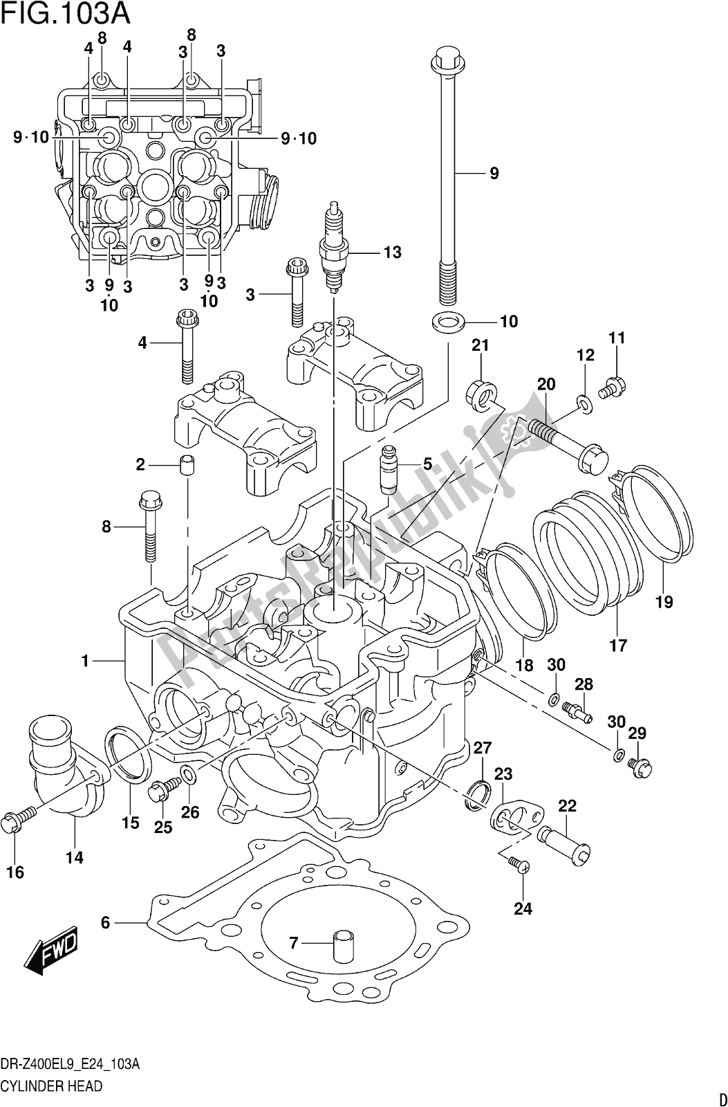 Alle onderdelen voor de Fig. 103a Cylinder Head van de Suzuki DR-Z 400E 2019