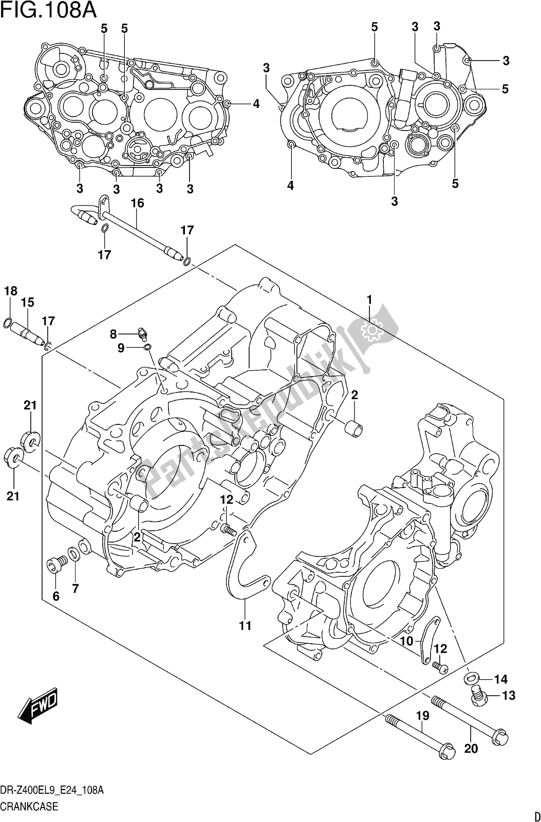 Tutte le parti per il Fig. 108a Crankcase del Suzuki DR-Z 400E 2019