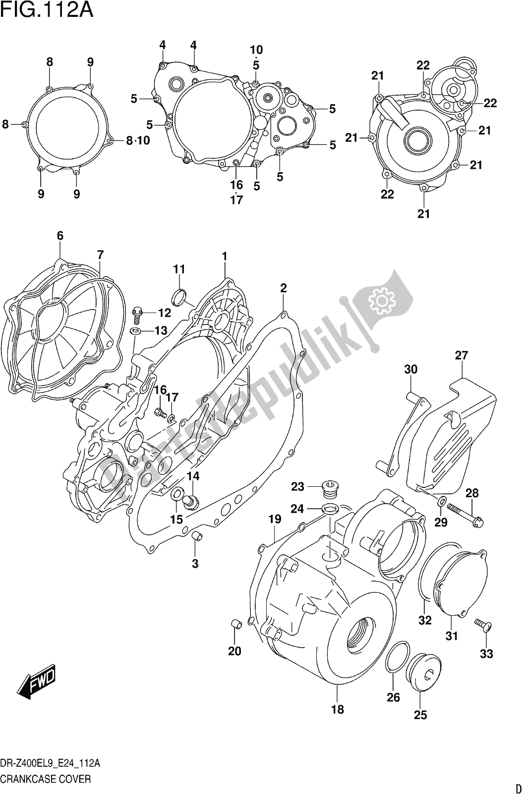 All parts for the Fig. 112a Crankcase Cover of the Suzuki DR-Z 400E 2019