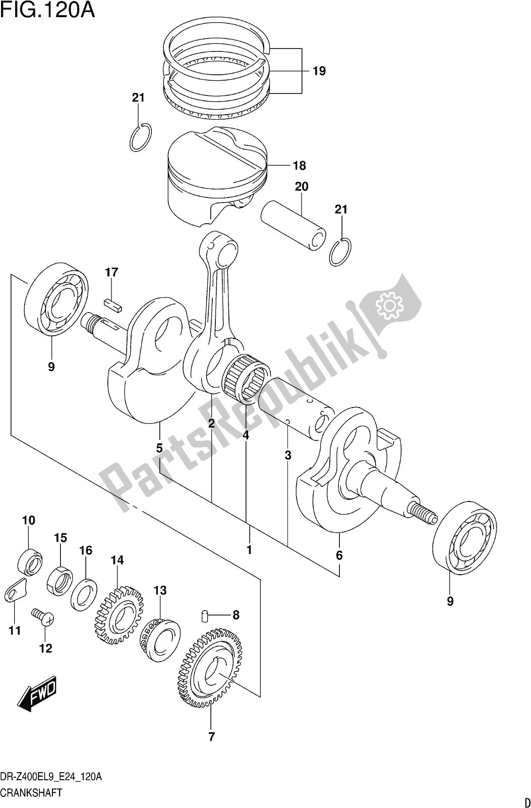 All parts for the Fig. 120a Crankshaft of the Suzuki DR-Z 400E 2019